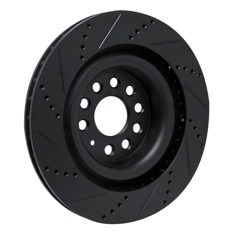 Tesla Model X Brake Rotor (1) - Rear Left - R1 Concepts - Drilled & Slotted - Black - `12-`21